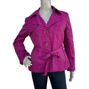 Nine West Women's Glittery Pink Notched Collar Belted Long Sleeves Trench Coat S